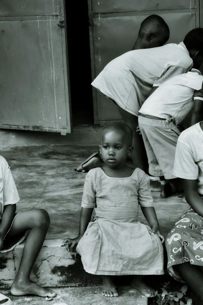 Free stock photo of african girl, black and white, donation